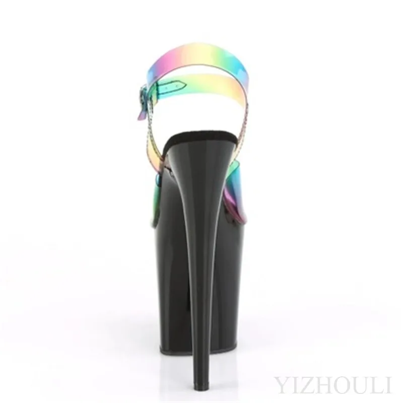 20cm stiletto party sandals, 8in sexy nightclub heels, color-changing transparent vamp, pole dancing shoes