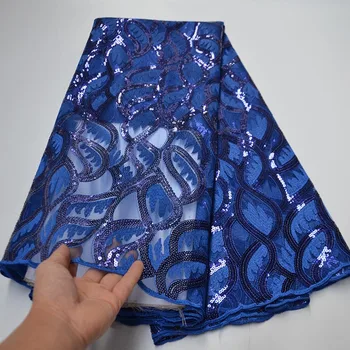 

Afrian Sequins Lace Fabric 2020 Royal Bule sequins Nigerian Laces Fabric High Quality French Tulle Lace Fabric For Women Dress