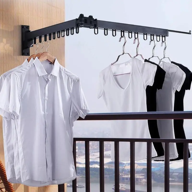

Folding Wall Mounted Clothes Hanger Outdoor Balcony Multi-function Drying Rack Retractable Invisible Folding Clothes Hanger