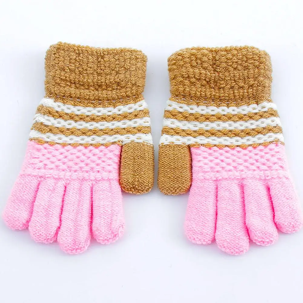 MISSKY/Детские перчатки для мальчиков и девочек; сезон осень-зима; яркие цвета; теплые плотные чудесные вязаные перчатки с полными пальцами - Цвет: Khaki pink