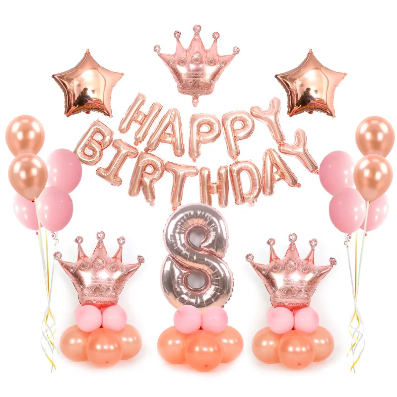 S RG crown set(8) Розовое золото Воздушные шары для дня рождения фольгированные буквы «С Днем Рождения» воздушные шары короны шары для празднования юбилея вечерние принадлежности для декора - Цвет: S RG crown set(8)