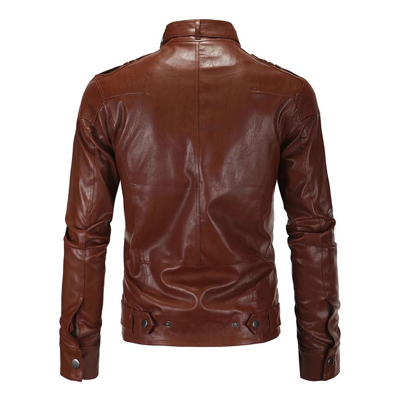 Мужская куртка кожаная приталенная Байкерская мотоциклетная куртка со стоячим воротником из искусственной кожи мужская повседневная Высококачественная Мужская куртка из искусственной кожи