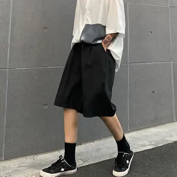 

2020 Summer New Japanese Retro Solid Color Drop Over Knee Trousers Fashion Casual Wild Loose Five-point Pants Black / Grey