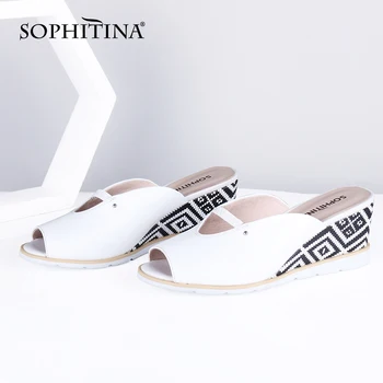 

SOPHITINA New Elegant Slippers Women Concise Wedges Geometric Decoration Heels Word Slippers Everyday Casual Sandals Women MC706
