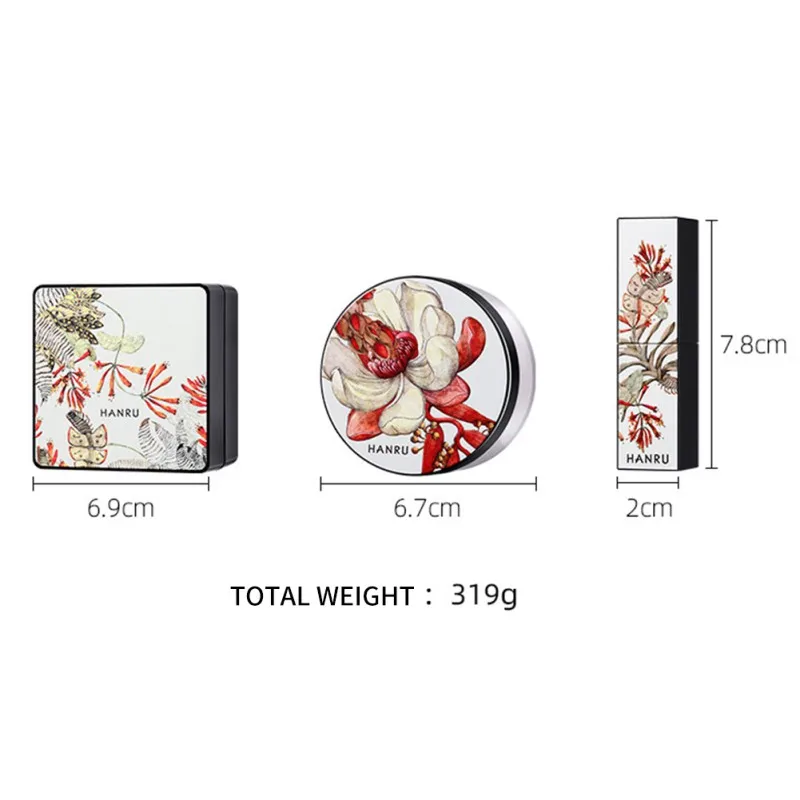 4pcs Makeup Set Loose Powder Air Cushion Foundation Cream Matte Lipstick Mushroom Head Powder Puff Cosmetic Kit
