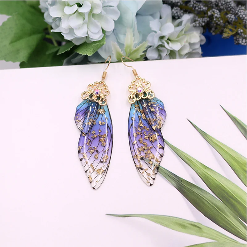 Personality Unique Butterfly Wing Earrings For Women Handmade Insect Wing Drop Foil Earring Romantic Party Fine Jewelry 05Lb0011