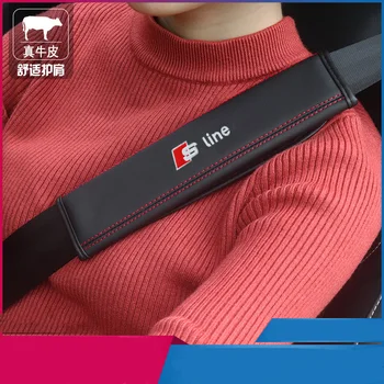 

Car Seatbelt Shoulder Pad Comfortable Driving Seat Belt Vehicle Shoulder Pad Cover Cowhide leather for audi S-line Color Driver