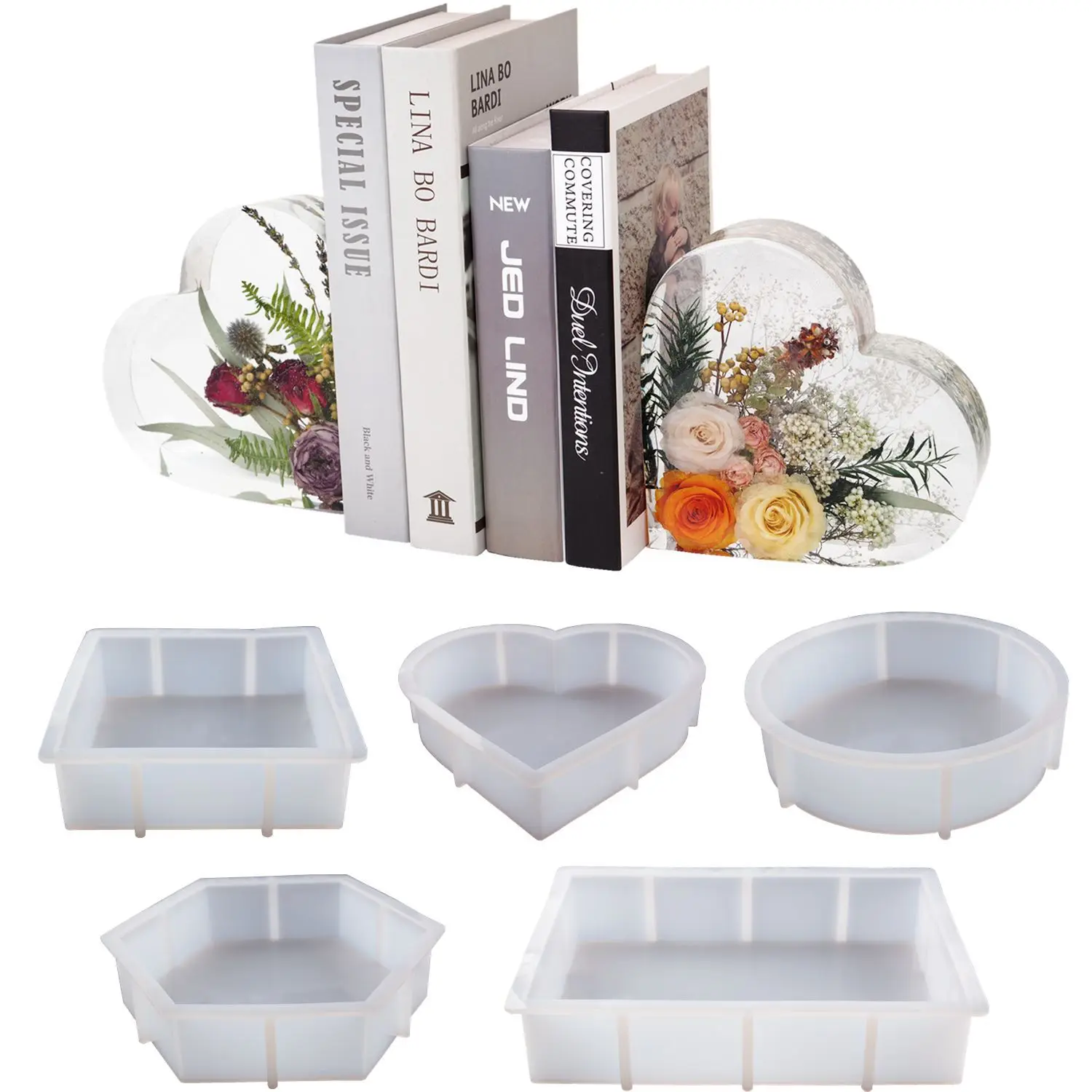 DIY Crystal Epoxy Resin Mold Geometry Large Cube Heart Love Round Rectangle Mirror Silicone Mold