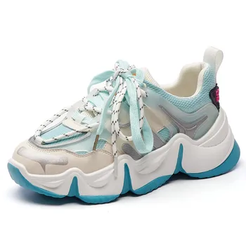 

Sneakers Women Cross-Tied Daddy Shoes Thick Bottom Round Toe Women Flats Casual Real Leather Sneakers Breathable Female Shoes