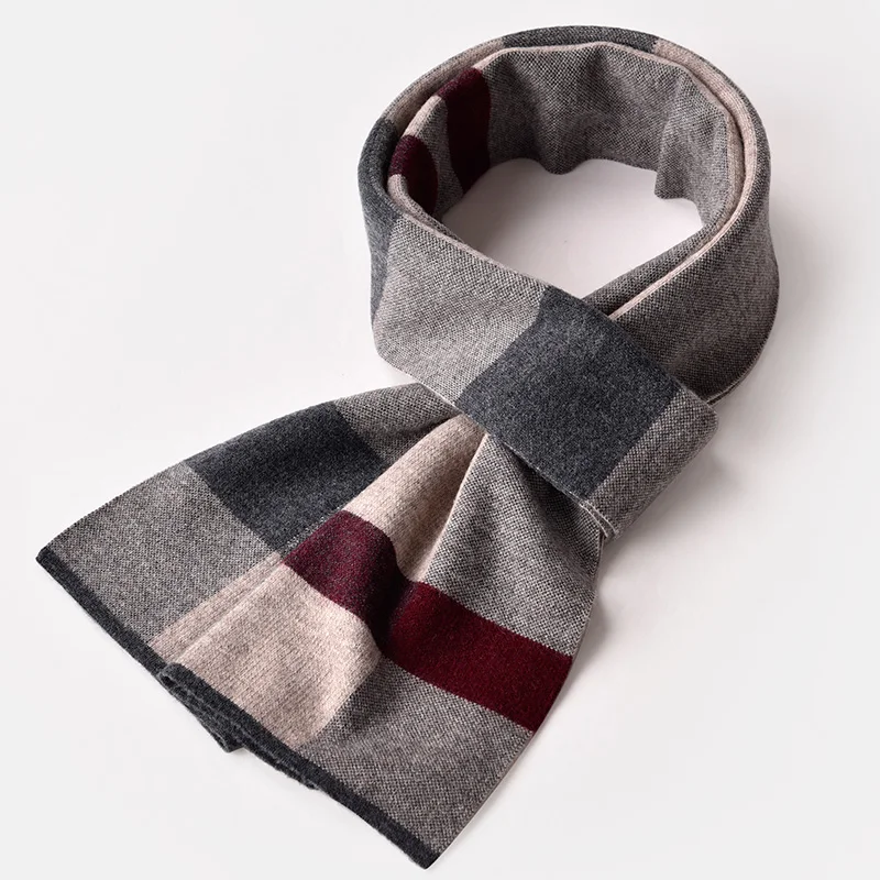 Pure Wool Men Scarf Fall Winter Plaid Wraps Brand Pashmina Cashmere Real Wool Scarves for Men Business Design Shawls - Цвет: Color 7