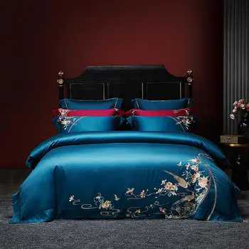 

New 1000TC Egyptian Cotton Bedlinen Classical embroidery bedcover duvet cover bedsheet pillowcase bedding set 4/6pcs Bed Set