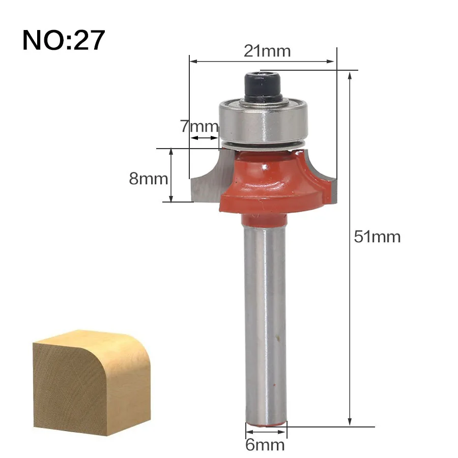 6 мм хвостовик фреза инструмент для обработки дерева фреза прямой концевой фрезы триммер очистка заподлицо угловая круглая бухта коробка биты инструменты - Длина режущей кромки: NO27