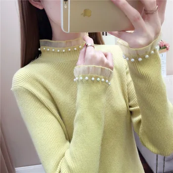 

Beads Half-Turtle-Neck Sweater Base Female Spring 2020 New Style Western Underwear Long-sleeved Upper Garment Slim Fit Sweater