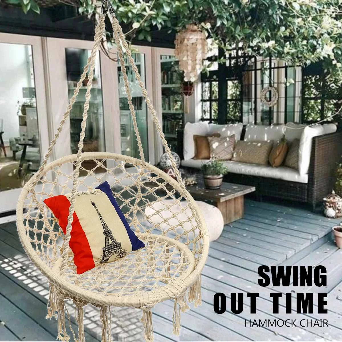 Silla de hamaca colgante redondo nórdico para exteriores, patio de