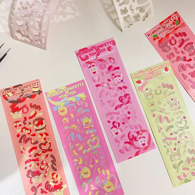 Korean Ins Rose Ribbon Laser Kawaii Sticker Scrapbooking Deco