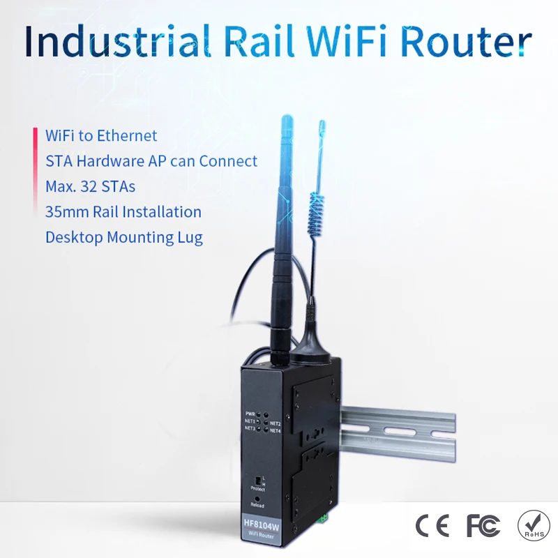 Industrial Network Port to to WiFi Wireless Router DIN Rail
