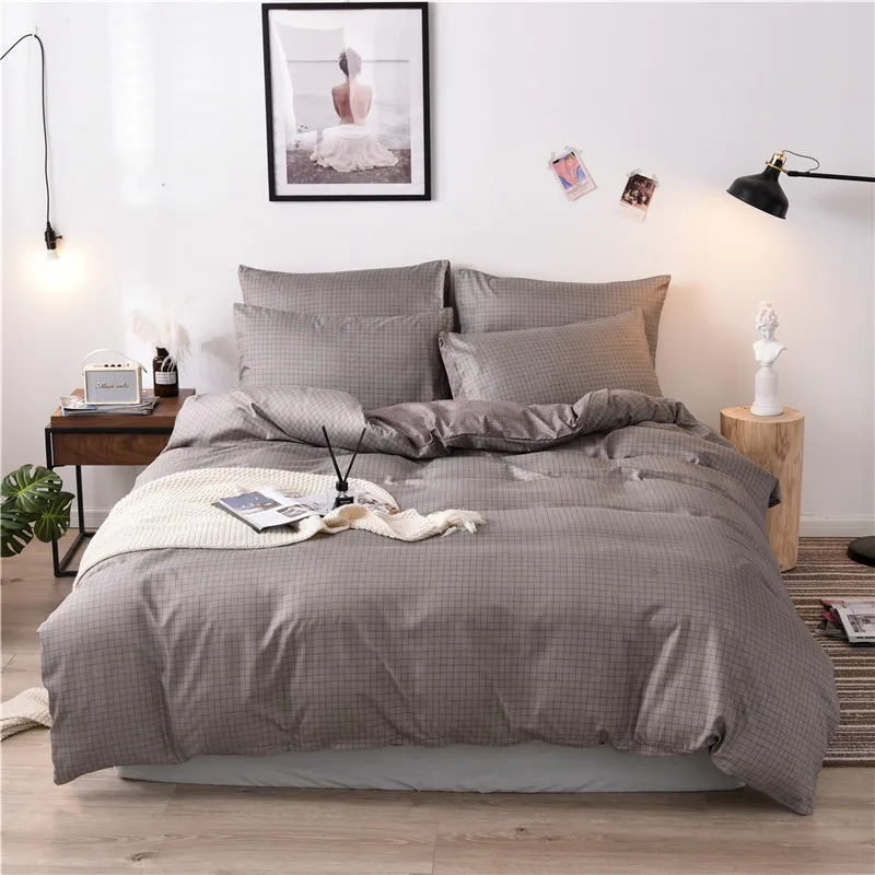 Solid Geometric Bedding Sets Nordic Simple Ployester 3 Pieces Reactive Printing Single Queen King Bedding Sizes