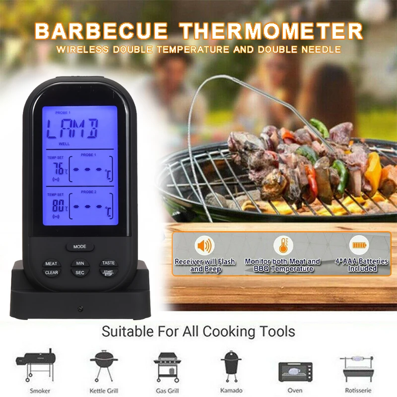 Oven Meat Safe Instant Read 2 in 1 Dual Probe Food Thermometer Digital with  Alarm Function for Cooking BBQ Smoking Grilling Kitc - AliExpress