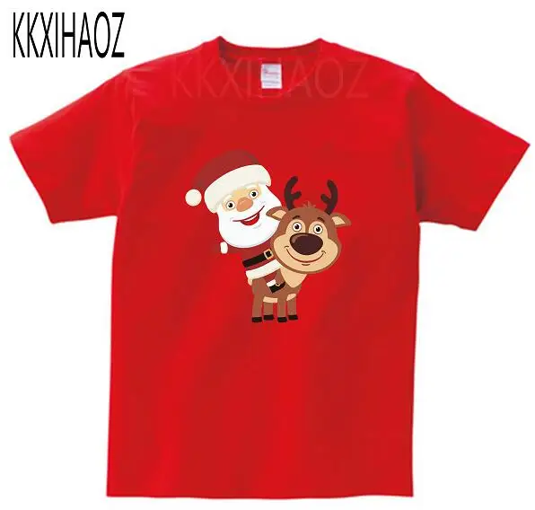 Футболка с изображением Санты и лося; футболка для мальчиков; Рождественская футболка; футболка для девочек; Повседневная хлопковая Футболка для детей среднего возраста; 7 - Цвет: redchildreT-shirt