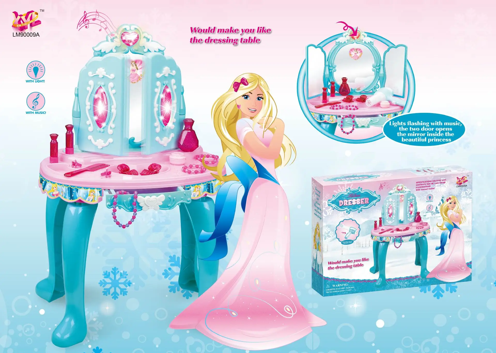 

New Products GIRL'S Meihuan Frozen Princess Dresser Dressing Table with Light And Music Play House Toys