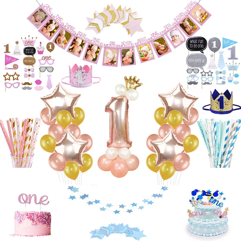 Babys Primo Buon Compleanno Rosa Blu Palloncino Banner Decorazione Di Un Anno Di Eta Del Bambino Della Ragazza Del Ragazzo Cake Topper Baby Shower Compleanno Decor Decorazioni Fai Da Te Per Party