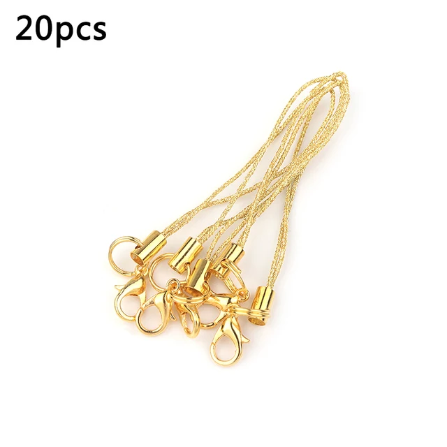 SAUVOO 20/50pcs Gold Double Circle Lobster Clasp Lanyard Strap Cord Cell Phone Mobile Straps Craft Pendant Diy Handmade Material Gold Lobster clasp