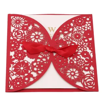

25Pc Romantic Red White Vintage Luxury Elegant Golden Laser Cut Wedding Business Valentine Thanksgiving Invitation Card Supplies