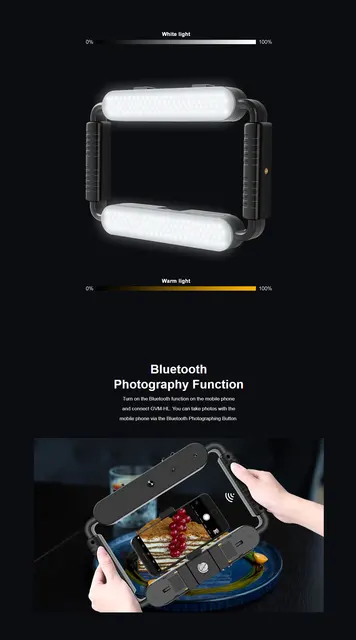 GVM - Soporte de video para teléfono inteligente con luz, anillo LED de  mano para teléfono celular, luz para selfie con soporte estabilizador