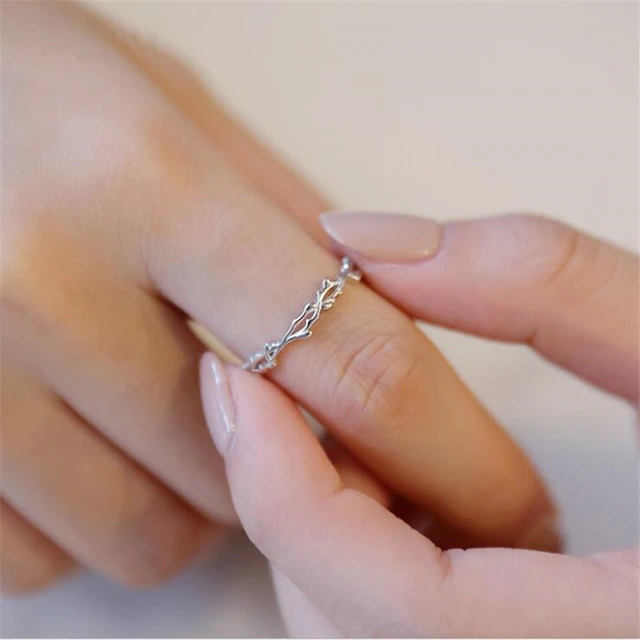 Silver Thorn Branch Rings Women Adjustable Rings for Engagement Proposal