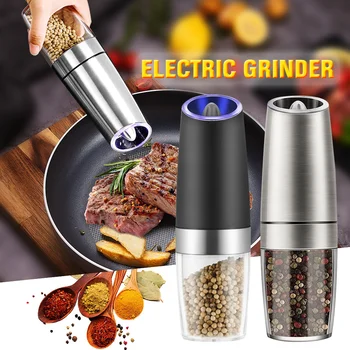 

2Pcs Salt and Pepper Grinder Set Electric Pepper Mill Grinder Stainless Steel Automatic Gravity Salt Pepper Grinder Kitchen Tool
