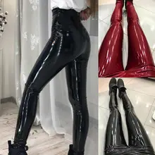 Chic Women Faux Leather Solid Color High Waist Pants Trousers Slim Fits Leggings Women Thick Velvet Leggings Pencil Pants