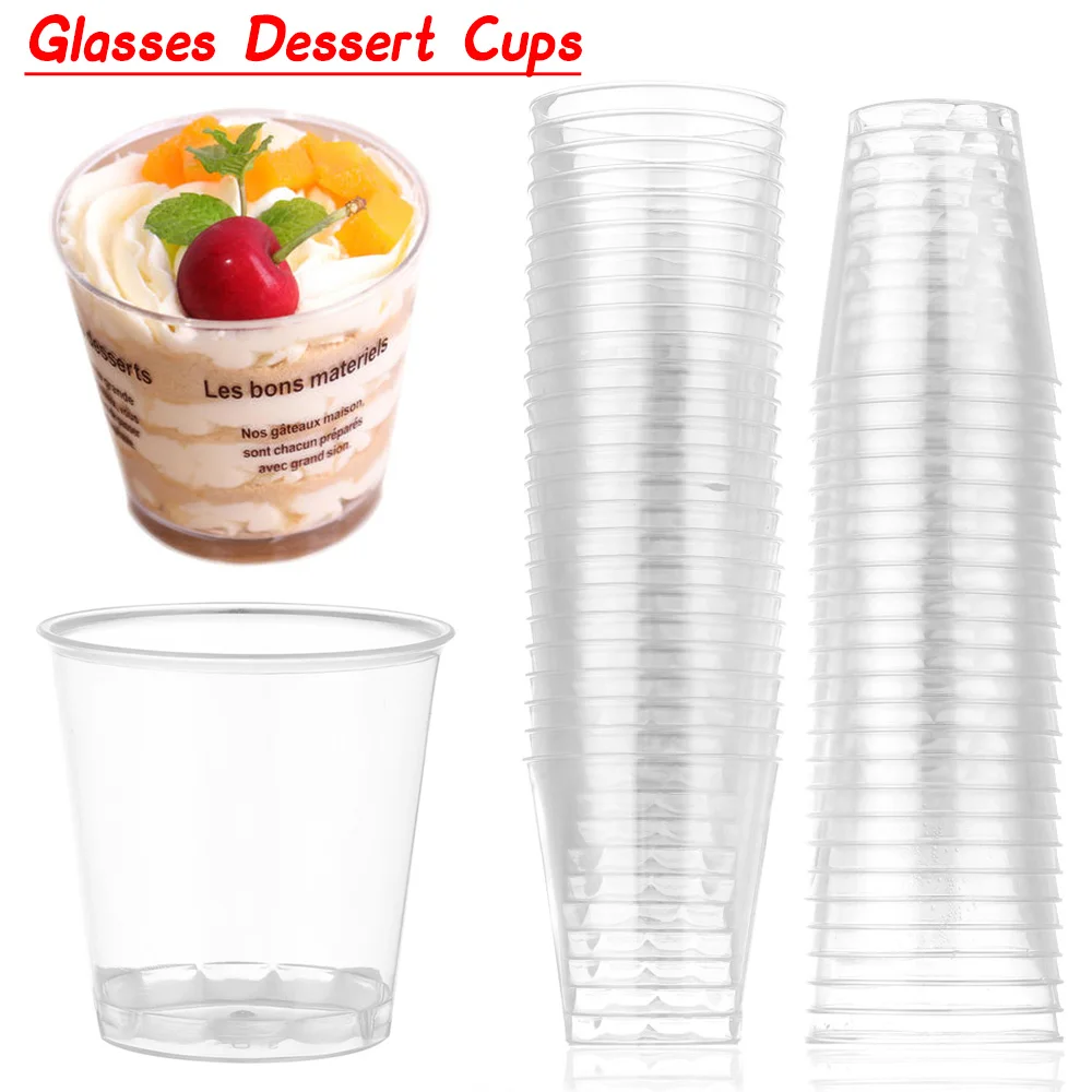Reusable Transprent Plastic Disposable Dessert Cups Round Pudding Boxes Cupcake Muffin Cup Mould Kitchen Drinks Tools 50/90ml