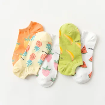 

20 Piece=10 Pairs/lot Women's Combed Cotton Boat Socks Spring&Summer Low-Cut Fashion Fruits Cute For Girls Invisible Socks
