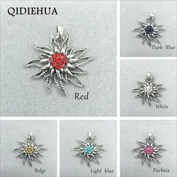 

3pc/lot Tibetan Silver Flower Pendant Necklace Bohemian Charm For Jewelry Making DIY Charm Crystal Edelweiss Accessories Jewelry