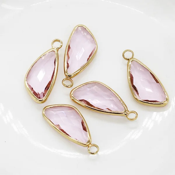 pink 12p10x18 мм Лист Кристалл Стразы граненые обрамленные Стеклянные Подвески соединитель ожерелье серьги фурнитура 1 петля ювелирные изделия металлические бусины - Цвет: pink