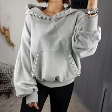 Women Solid Hoodie Autumn and Spring Office Ladies Elegant Plain Beading Pullover Hooded Coat Korean Causal Tops Outwear Gray Women Solid Hoodie Autumn and Spring Office Ladies Elegant Plain Beading Pullover Hooded Coat Korean Causal Tops Outwear Gray