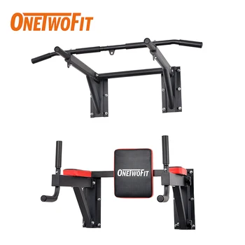 

ONETWOFIT Wall Mounted Pull Up Bar Dip Station Chin Up Bar Power Tower Wall Horizontal Bars Sport Fitness Equipment for Home Gym