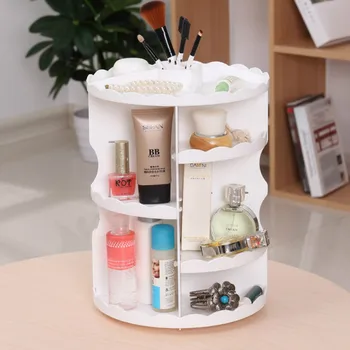 

Round Cosmetics Rack Desktop 360 Rotating Lipstick Stand Organizer Makeup Boxes Bathroom Skin Care Plastic Storage Box Container