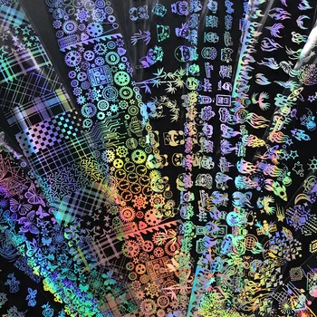 

4*20cm 10Pcs/set Laser Flame Nail Art Stickers Panda Robot Transfer Foil Paper Nail Sticker UV Gel Wraps Nail Adhesive Decals