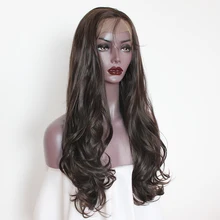 Maycaur длинные волнистые коричневый парик фронта шнурка термостойкие синтетические волосы парики для черных женщин