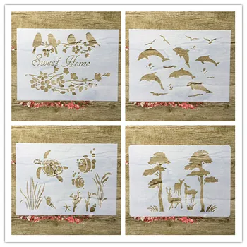

4pcs / set A4 Animal plant flowers Balloon DIY Layered Stencils Painting Scrapbook Coloring Decorative Template