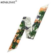 Роскошный брендовый шарф с тропическими растениями и бабочками, женские обтягивающие шелковые шарфы, дизайн, повязка на голову