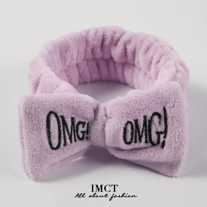 Рождественская мода коралловый флис мыть лицо ободок с бантиком для женщин OMG головные повязки с буквами головные уборы резинки для волос аксессуары для волос