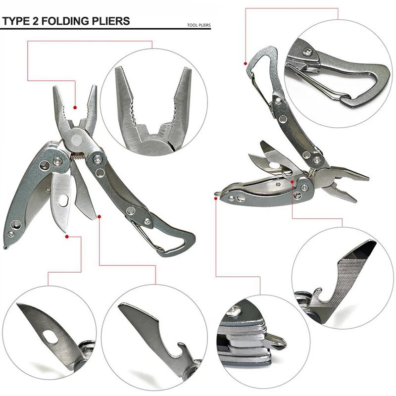 KINDLOV Multitool Pliers Portable Folding Pliers Wire Stripper Keychain Knife Screwdriver Outdoor Hiking Camping Tool Hand Tools