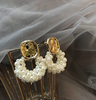 

Glam Faux Pearl Beads Statement Earring Women Jewelry Punk Party Gown Brincos T Show Runway Rare Japan Korean Fashion