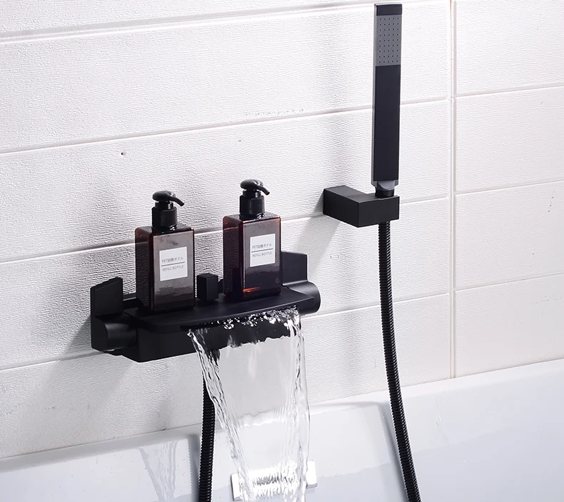 Brass Bath Shower Faucets black Waterfall shower set Rain taps bathroom mixer faucet wall mounted shower faucet