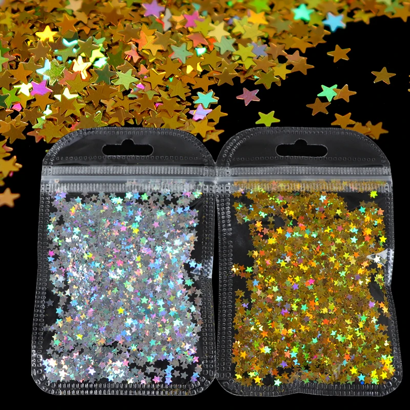 1 сумка голографическая бабочка блестящая микро Лазерная Звезда хлопья 3D серебристые золотые блестки лак для маникюра украшения для ногтей