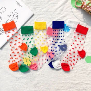 

Spring and Summer New Kids'Socks Children's Socks Thin Breathable Wavelet Point Card Silk Socks Crystal Socks