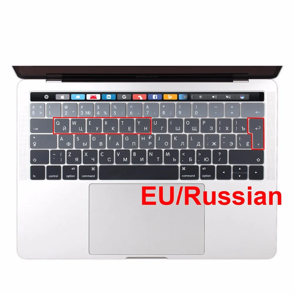 Чехол для клавиатуры Европейского русского языка для MacBook Pro 13 15 с сенсорной панелью, силиконовая кожа A1706 A1707, русская/английская кириллица - Цвет: Gradient Gray