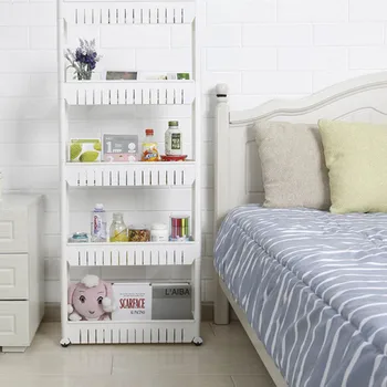 

5 Tier Mobile Shelf Unit Organizer Slide Out Storage Tower Slim Storage Tower Rack with Wheels Pull Out Pantry Shelves Cart